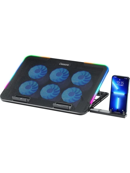 Classone Gaming M60 Laptop Soğutucu , Notebook Stand,10 Rgb Işık Kontrolü, 15.6 -17 Inch , Hız Kontrolü , 6 Büyük Fan ,telefon Standı, 2 USB ürün görseli 1