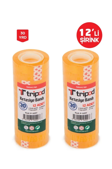 Tripod Kırtasiye Bandı Şeffaf 30 Yard Tripod  P-5297 12li Paket ürün görseli 1