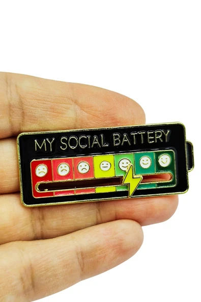 My Social Battery Metal Broş – Mizahi Ruh Hali Rozeti, Enerji Düzeyi Pin Aksesuar ürün görseli 1