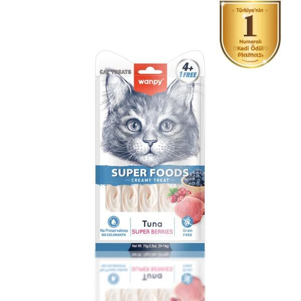 Wanpy Superfood Ton Balıklı-Yaban Mersini - Kızılcıklı Krema Kedi Ödülü 5×14 Gr ürün görseli 1