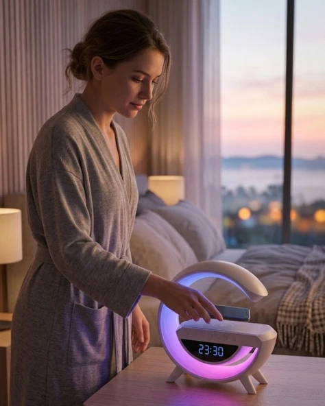 Çok Fonksiyonlu Kablosuz Şarjlı Saat Hoparlör RGB Işık ve Alarm Özellikli ürün görseli 1