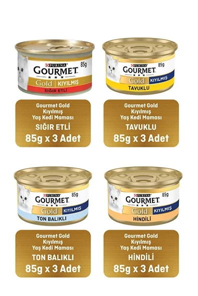 Gourmet Gold Karışık Kıyılmış Konserve Yetişkin Kedi Yaş Maması 12X85gr ürün görseli 1