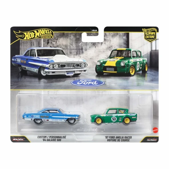 1:64 Hot Wheels Premium Car Culture 2'li Paket  FORD CUSTOM 64 GALIXIE 500 - 67 FORD ANGLIA RACER HBL96 - JHW50 ürün görseli 1