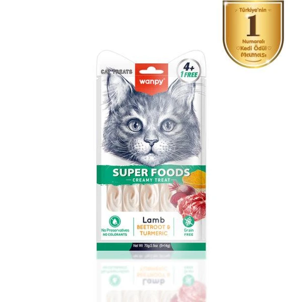 Wanpy Superfood Kuzulu - Pancar - Zerdeçallı  Krema Kedi Ödülü 5×14 Gr ürün görseli 1