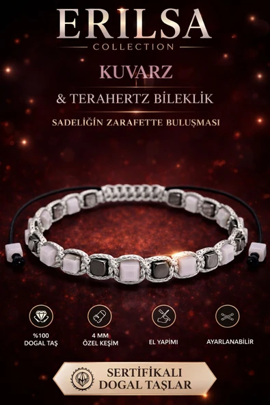 Sertifikalı Kuvars Taşı Terahertz Bileklik - 4 MM Küp Kesim – %100 Doğal Taş El Yapımı ürün görseli 1