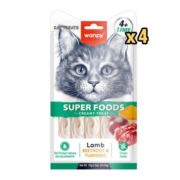 Wanpy Superfood Kuzulu - Pancar - Zerdeçallı  Krema Kedi Ödülü 5×14 Gr x 4 Adet ürün görseli 1