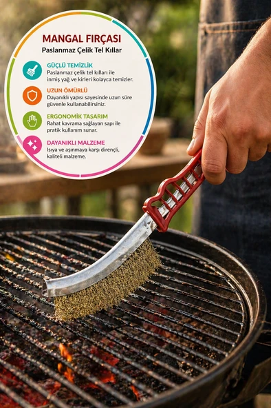 Mangal Temizleme Fırçası Çelik Tel Izgara Temizleyici Barbekü Grill Fırçası Dayanıklı Saplı ürün görseli 1