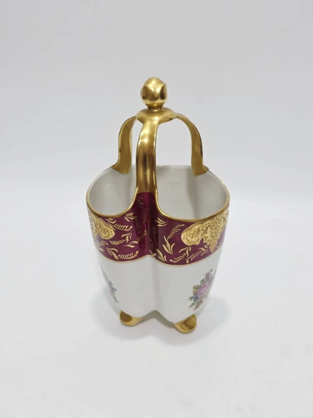 Perlam Limoges Çiçek Desenli Porselen Sepet 27x14x14cm ürün görseli 1