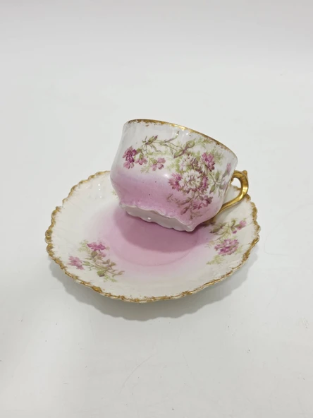 Limoges Çiçek Figürlü Pembe Kahve Fincan Takımı ürün görseli 1