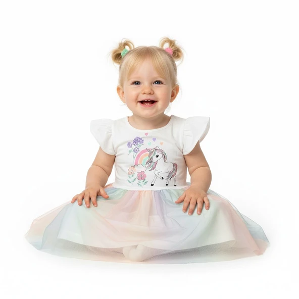 Unicorn Tüllü Kız Çocuk Elbise - Resim 4