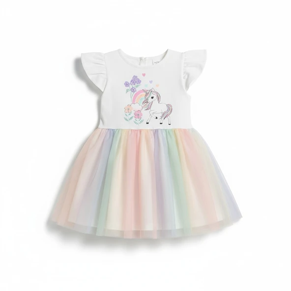 Unicorn Tüllü Kız Çocuk Elbise - Resim 2