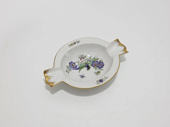 Kuş ve Çiçek Desenli Porselen Küllük 14x9,5x2,5cm ürün görseli 1