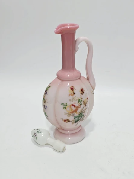Çiçek Desenli El Yapımı Pembe Opalin Sürahi 35,5cm ürün görseli 1