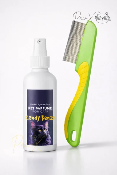 Candy Kokulu Parazit Karşıtı İçerikli Kedi Parfümü 100 ml + Saplı Bit ve Pire Tarağı 2'li Set ürün görseli 1