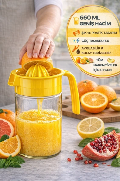 Sarı Narenciye Sıkacağı Manuel Meyve Sıkacak Portakal Limon Sıkacağı Hazneli Pratik 660 ml ürün görseli 1