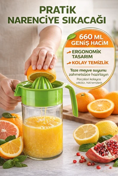 Yeşil Narenciye Sıkacağı Manuel Meyve Sıkacak Portakal Limon Sıkacağı Hazneli Pratik 660 ml ürün görseli 1
