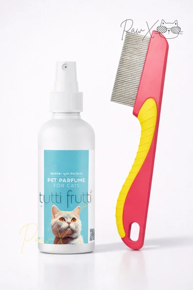 Tutti Frutti Kokulu Parazit Karşıtı İçerikli Kedi Parfümü 100 ml + Saplı Bit ve Pire Tarağı 2'li Set ürün görseli 1