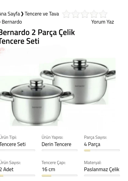 Bernardo 2 Parça Çelik Tencere Seti - Resim 2