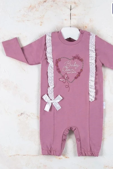 Love Kalp Nakışlı % 100 Pamuk Kız Bebek Tulumu ürün görseli 1