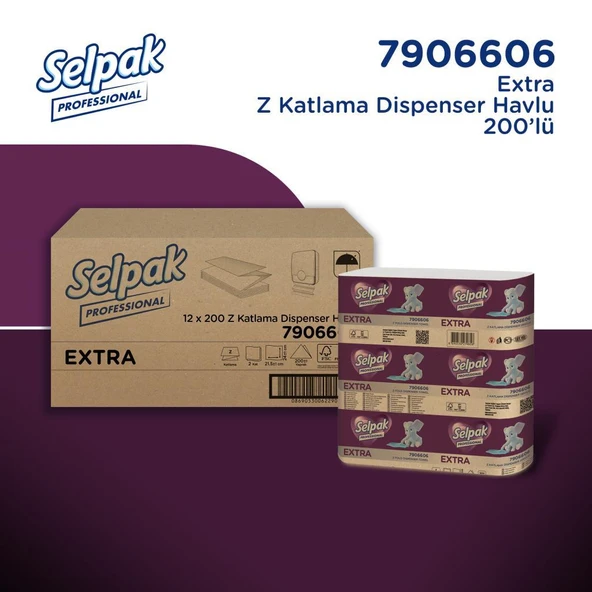 Selpak Professional Extra Z Katlı Dispenser Havlu 200 Yaprak 12'li ürün görseli 1