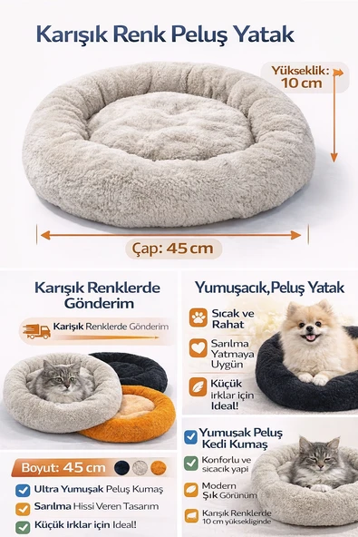 Kedi Köpek Simit Yatağı Karışık Renklerde 12*45 cm 1 Adet ürün görseli 1
