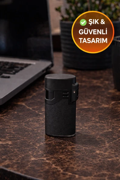 Siyah Rüzgar Geçirmez Çakmak Turbo Alev Doldurulabilir Metal Başlıklı Güçlü Çakmak ürün görseli 1