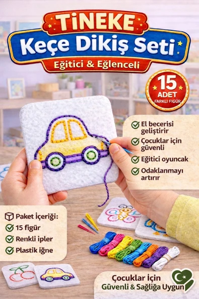 TİNEKE Keçe'den 15 Adet El İşi Dikiş Kiti Desenli Kolay ve Eğlenceli Hobi Eğitici Öğretici FİGÜR 15 Lİ ürün görseli 1
