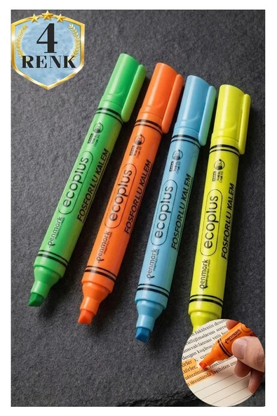 4 Renkli Fosforlu Kalem Neon Renkli Kesik Uç 1-5mm İşaretleme Kalemi Canlı Renk Okul Ofis Tipi İşaretleme Kalemi ürün görseli 1