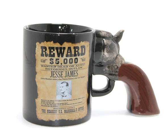 Jesse James Wanted İlanlı Tabanca Porselen Kupa Bardak ürün görseli 1