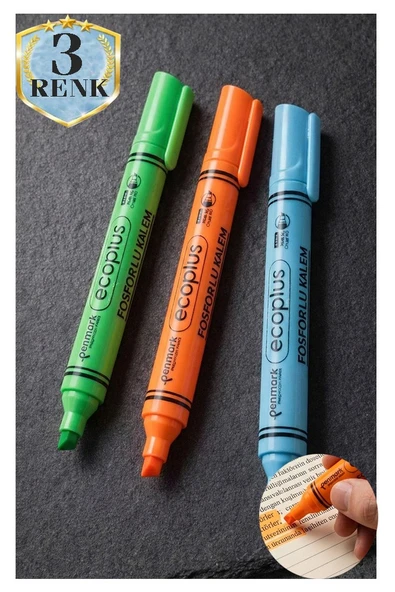 3 Renk Fosforlu Kalem Neon Renkli Kesik Uç 1-5mm İşaretleme Kalemi Canlı Renk Okul Ofis Tipi İşaretleme Kalemi ürün görseli 1