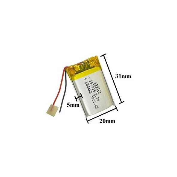 Sertec 502030 3.7V 250 Mah Lityum Polimer Pil 1.5A (Drone Için Uygun Değildir) ürün görseli 1