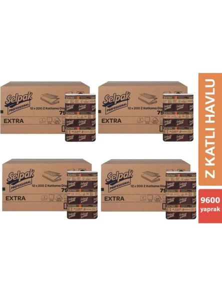 Selpak Professional Extra Z Katlı Dispenser Havlu 200 Yaprak 12'li x 4 Koli ürün görseli 1