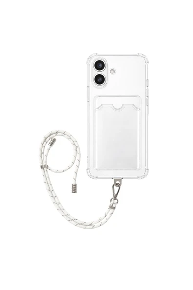 Apple iPhone 17 Kartlıklı Askı+Aparatlı Antişok Kılıf Beyaz ürün görseli 1