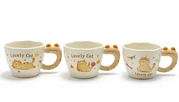 3D Kedi Kuyruk Detaylı Kupa Bardak ürün görseli 1