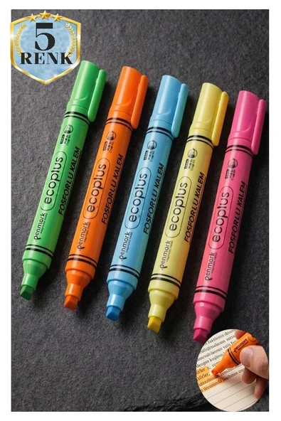 5 Renk Fosforlu Kalem Neon Renkli Kesik Uç 1-5mm İşaretleme Kalemi Canlı Renk Okul Ofis Tipi İşaretleme Kalemi ürün görseli 1