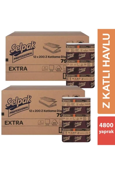 Selpak Professional Extra Z Katlı Dispenser Havlu 200 Yaprak 12'li x 2 Koli ürün görseli 1