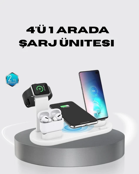4 lü Apple Kablosuz Şarj Standı iPhone Watch ve AirPods Çoklu Şarjlı ürün görseli 1