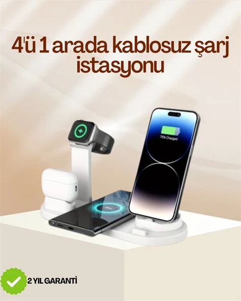 4 Cihazı Aynı Anda Şarj Edebilen Kablosuz Şarj İstasyonu - Çok Yönlü ve Pratik Tasarım ürün görseli 1