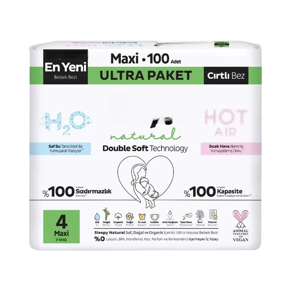 Natural Double Soft Bebek Bezi Ultra Paket 4 Beden 100 Adet ürün görseli 1