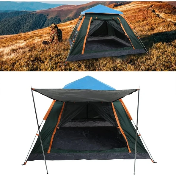 Tam Otomatik Su Ve Rüzgar Geçirmez Gölgelikli Tenteli 6 Kişilik Kamp Çadırı 240*240*155 Cm ürün görseli 1