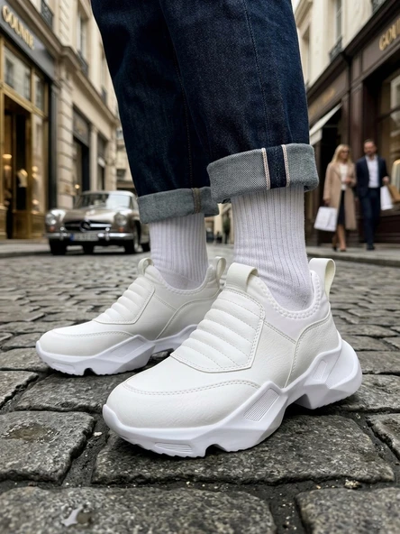 Beyaz Bağcıksız Yüksek Taban Erkek Sneaker Bot ürün görseli 1