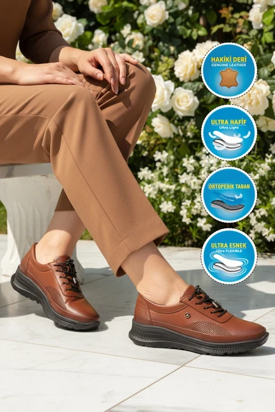 Taba Hakiki Deri Kadın Casual Ayakkabı - Resim 3