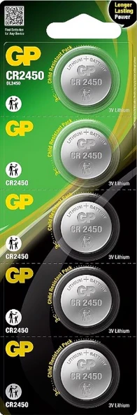 Gp Batteries Cr2450 2450 Boy Lityum Düğme Pil, 3 Volt, 5'Li Kart ürün görseli 1