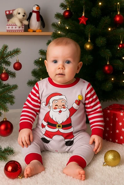 Noel Baba Detaylı Bebek Tulum % 100 Pamuk ürün görseli 1