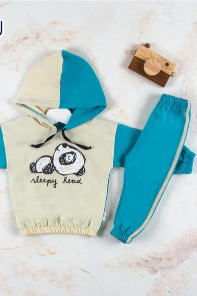 Panda Desenli Kapişonlu Erkek Bebek Takımı ürün görseli 1