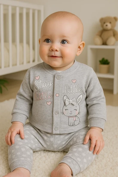 Stay Little Puan Desenli 3'lü Hırkalı Kız Bebek Takım ürün görseli 1