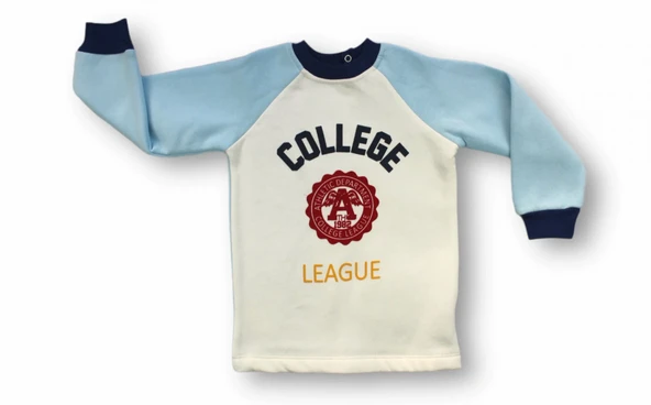 9-12 12-18 18-24 24-36 Ay College Baskılı 3 İplik Kumaş Uzun Kollu Sweatli 2li Erkek Bebek Takımı Mavi ürün görseli 1
