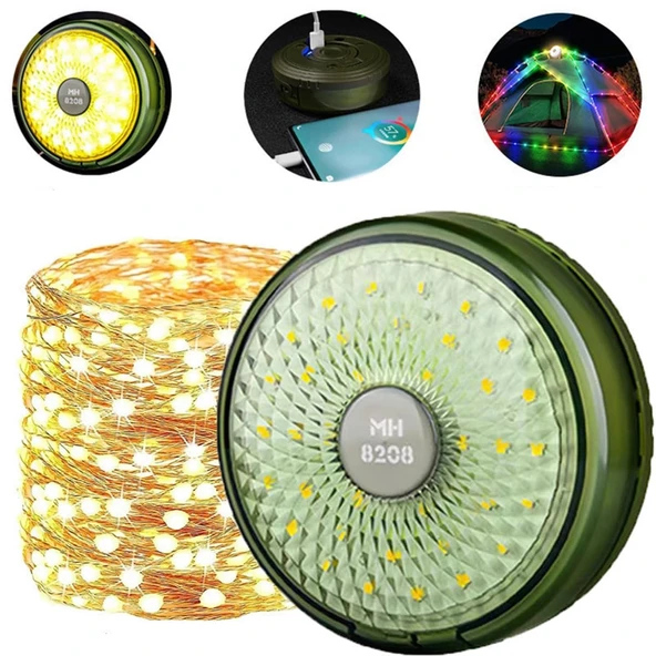 Periboia Şarjlı 10 Metre Ledli Şarj Göstergeli 8 Işık Modlu Hareketli Ve Flaşör Modlu Kamp Lambası Led Işık ürün görseli 1