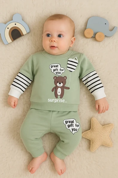 Gift For You Desenli 2'li % 100 Pamuk Erkek Bebek Takımı ürün görseli 1