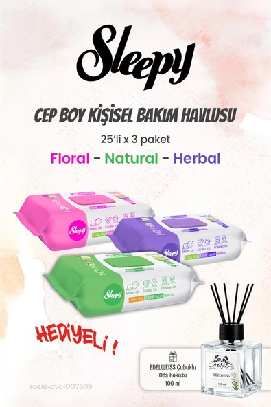 Sleepy Kişisel Temizlik Seti (25 yaprak) 3'lü ve ROSIE Koku ürün görseli 1